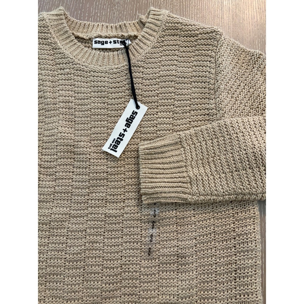 Sage + Steel Womens Small Beige Chunky Knit Crewneck Sweater NWT